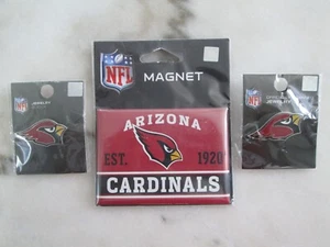 Arizona Cardinals Pin Button NFL Logo Helmet Lapel Hat Pin & Tin Magnet 3 Pack - Picture 1 of 9