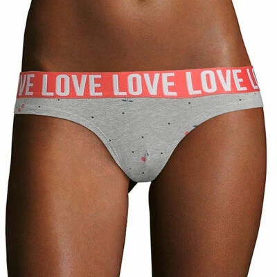 Flirtitude Women's Wide Elastic Cheeky Panties X-LARGE Gray Cherries LOVE Dots - Image 1 of 2