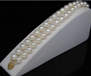DOUBLE STRANDS SOUTH SEA AAA 8-9MM WHITE PEARL BRACELET 7.5-8 " 14K GOLD CLASP - Picture 1 of 2