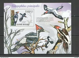 BC705 2009 GUINEA-BISSAU FAUNA BIRDS WOODPECKERS CAMPEPHILUS BL MNH - Picture 1 of 1