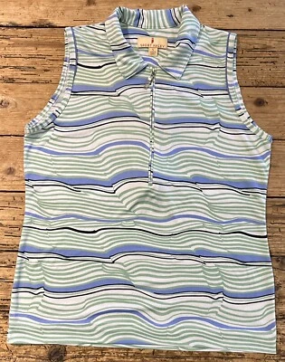 Polo de golf deportivo Haley para mujer azul/verde a rayas sin mangas talla S Foto 1 de 4