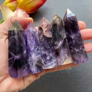 Natural Chevron Amethyst Healing Crystal Wands Obelisk Tower Point Home Decor - Picture 1 of 8