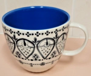 Lina by Anthropologie Coffee Mug - Hand Painted Black White Stoneware - Blue Int - Picture 1 of 9