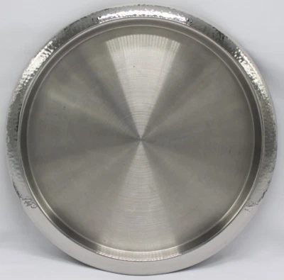 Godinger Stainless Steel Round Tray 14" Hammered Finish Drink Barware Hand Craft - Image 1 of 4