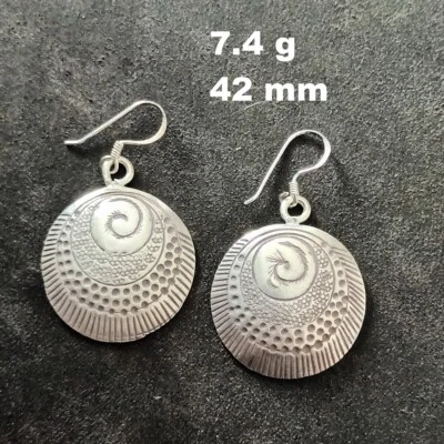 ARTISAN SILVER EARRINGS CRAFT VINTAGE DANGLES 7g COIL Gleam ROUND HOOP #A404 - Image 1 of 4