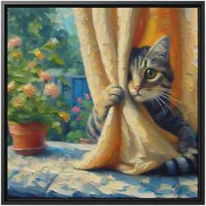 Sunny Tabby American Bobtail Canvas Print - Garden Cat Oil Painting Wall Art