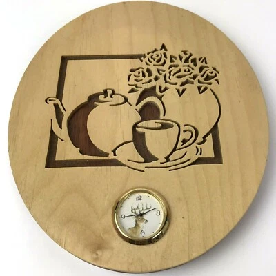 Vtg Wood Wall Clock Alaska Coffee Wildlife Cabin Decor Handcrafted Bill Stokoe - Image 1 of 4