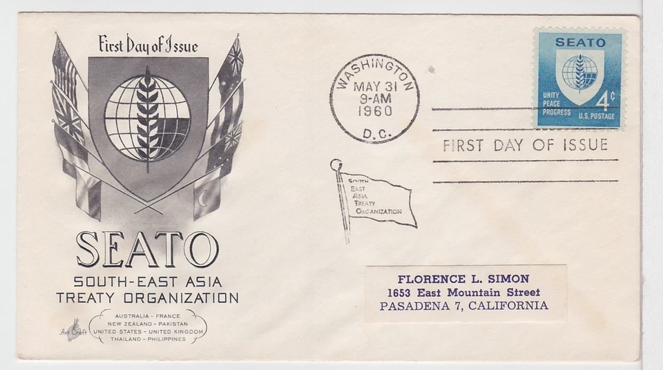TurtlesTradingPost -  SEATO 1960 #1151  Artcraft FDC - Image 1 of 1