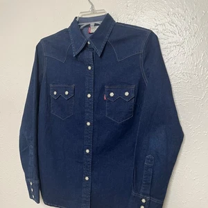 Camicia Levis donna S blu denim rosso linguetta dente seghettato snap elasticizzata western - Foto 1 di 16