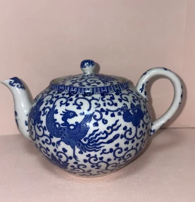 PHOENIX BIRD, Blue & White, Large Teapot with Infuser, Japan, 5” tall, Free Ship - Image 1 of 4