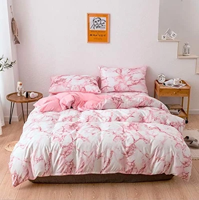 Juego de cama de mármol rosa, funda edredón estilo moderno abstracto completo, para niñas... Foto 1 de 4