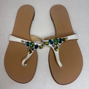 Giuseppe Zanotti Sandalen weiß Leder Edelstein Größe 39 Italy Schmuckstück fehlt - Bild 1 von 11