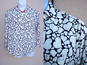 Talbots Nantucket Hearts Camisa Top Talla Grande X 0x Azul Marino Blanco Rolltab Blusa - Imagen 1 de 9