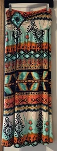 Venus Skirt Maxi L Bejeweled Beach Flare Stretch Comfy Boho Tropical Coral Vaca - Picture 1 of 13