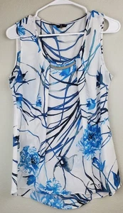 Blusa sin mangas floral azul y blanca Milano para mujer talla mediana - Imagen 1 de 8