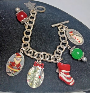 Vintage  Charm Bracelet 6.5" Inch Silver Tone Winter Christmas Y2K 7 Vtg Charms - Picture 1 of 3