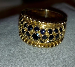 Sterling Silver Vermeil Navy Blue Sapphires Ring 926 Gold Tone Statement Vintage - Picture 1 of 9