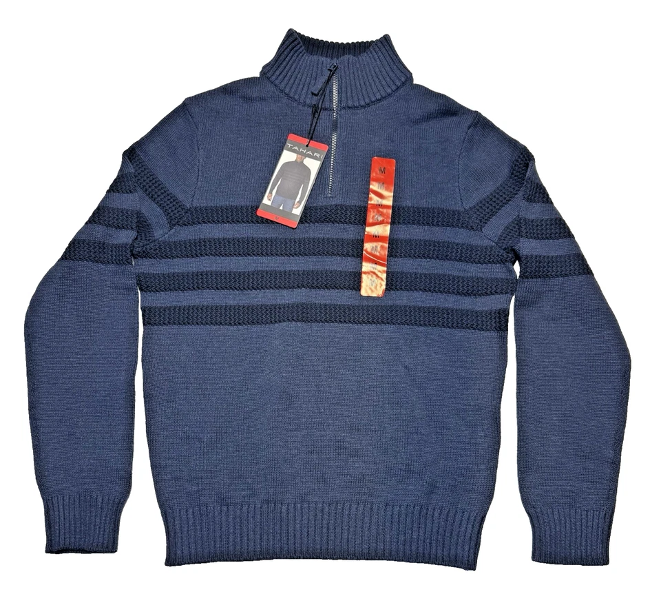 Tahari Men's Sweater Size M Blue/navy Black Cotton With Tags