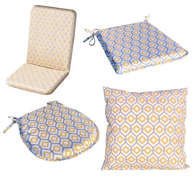 Garden Chair Pad Outdoor Cushion Cover Water Resistant Dining Yellow Geometric - Image 1 of 4
