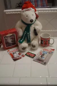 LOT OF 6 COKE COCA COLA MAGNET PLUSH BEAR COFFEE CUP MUG THERMOMETER - Picture 1 of 6