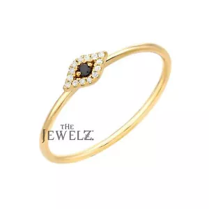 14K Gold 0.12 CT White- Black VS/F-G Diamond Evil Eye Charm Ring - The Jewelz - Picture 1 of 3