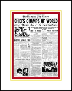 KANSAS CITY CHIEFS SUPER BOWL 4 MATTED PHOTO OF CHAMPIONS NEWSPAPER FRONT PAGE - Picture 1 of 1