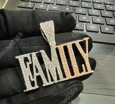 Colgante Real Lab Grown Diamond Para Hombre Personalizado "Nombre de Familia Dos Tonos Plateado Foto 1 de 4