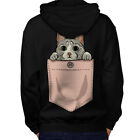 Wellcoda Pocket Cute Kitty Cat Mens Hoodie Design On The Jumpers Back