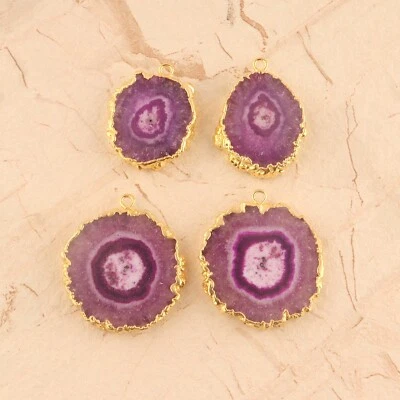 4 Pcs Lot Unique Purple Solar Quartz Gold Plated DIY Making Supply Connectors - Image 1 of 3