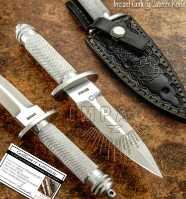 Impact Cutlery Rare Custom Hand Made D2 Art Dagger Boot Knife, Knurled Silver - Image 1 of 4