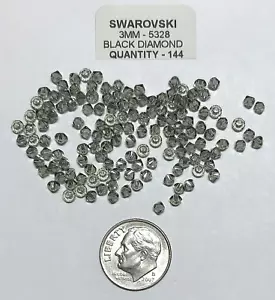 Swarovski® Bicone Beads #5328  - 3mm - BLACK DIAMOND - 144 Pieces - Gray - Picture 1 of 1