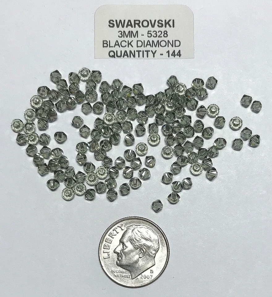 Swarovski® Bicone Beads #5328  - 3mm - BLACK DIAMOND - 144 Pieces - Gray - Image 1 of 1