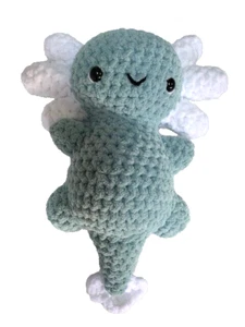 Axolotl Plush Doll Handmade Crocheted Blue Green White 14 inch Button Eyes 4y + - Bild 1 von 13