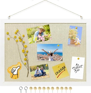 Cork Board for Walls, 16 "X12 Small Linen Bulletin Board Hanging Pin Board Offic - Picture 1 of 12