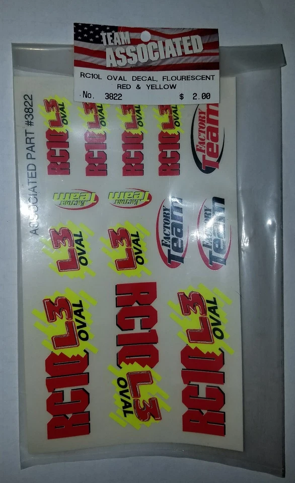 TEAM ASSOCIATED DECAL FLOURESCENT RED & YELLOW RC10L FACTORY TEAM OVAL 3822 - Image 1 of 1