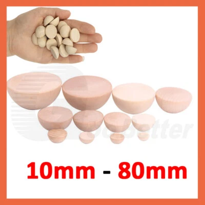 Wooden Balls ,Natural Half Round Untreated Plain Bead DIY Craft 10mm - 80mm - Image 1 of 4