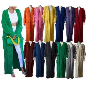 New Women's Long Knitted Sweater Jacket Cardigan Pocket Long Thickened Jackets - Picture 1 of 40