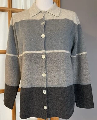 Cárdigan Pandemonium Mujer Lana de Cordero Talla S Gris Rayas Botón Cuello Frontal Foto 1 de 4