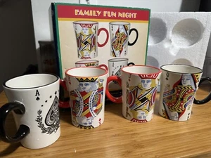 CRACKER BARREL FAMILY FUN NIGHT PLAYING CARDS SET OF 4 MUGS - New- - Picture 1 of 4