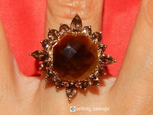 14K YELLOW GOLD 8.00 TCW SMOKEY QUARTZ & TOPAZ HALO RING 4.1 GRAMS SIZE 7.75 - Picture 1 of 11