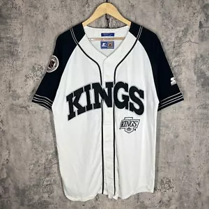 Vintage Starter NHL Los Angeles Kings Baseball Jersey LA White Black Large FLAWS - Picture 1 of 12