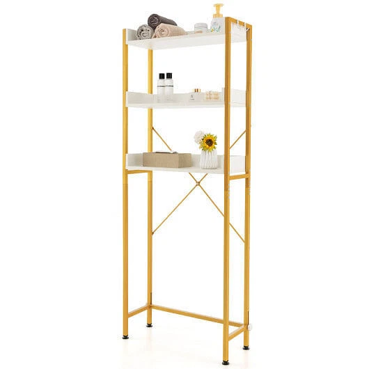 Over The Toilet Storage Rack with Hooks and Adjustable Bottom Bar-White - Color: - Image 1 of 1