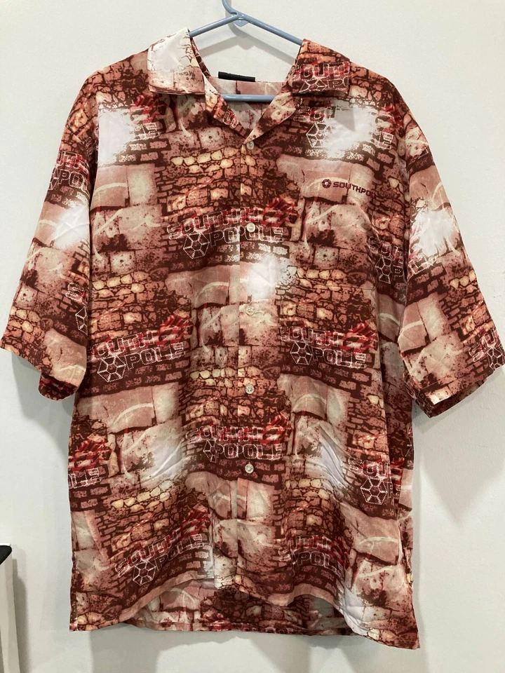 Vintage Southpole Button Up Shirt Sz L Brown Brick Spellout Streetwear Y2K. J57 - Image 1 of 4