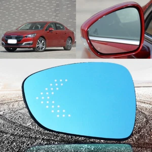 Rear View Blue Glass Backing Heated Mirror Glass LED Signals For Peugeot 508 - Picture 1 of 7