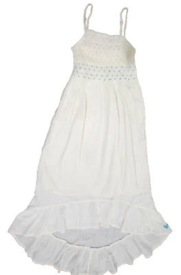 Roxy Girls Size 10 M Dress White Embroidered Sundress Colorful Scrunch Chest - Image 1 of 4