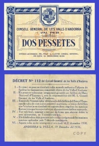 andorra 2 pesetas 1936 --Riproduzione - Foto 1 di 1