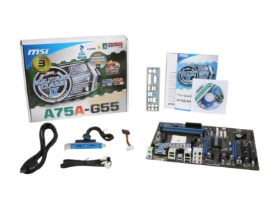 MSI A75A-G55 Socket FM1 AMD A75 SATA 6Gb/s USB 3.0 HDMI ATX Motherboard - Image 1 of 3