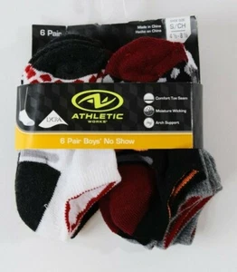 Athletic Works Boys Socks 6 Pair Multi Color No Show Size 4.5 - 8.5 NEW - Picture 1 of 4