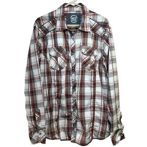 BKE Athletic Fit Western Hedley Shirt Snap Front Me'ns XL L/S Burnt Orange White - Picture 1 of 5