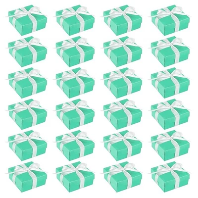 Pack de 24 cajas de regalo pequeñas turquesa con tapas y cinta para regalos, 3,7x3,7x1,6" Foto 1 de 4